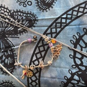 Pandora set necklace with pendant two bracelets with charms